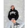 Unisex Üç İplik Kapşonlu Baskılı Sweatshirt - Siyah
