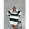 Unisex Üç İplik Parçalı Yakalı Sweatshirt - Yeşil