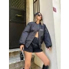 Unisex Uzun Kol Baskılı Bomber Ceket - Siyah