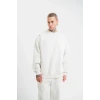 Unisex Uzun Kol Bisiklet Yaka Yıkamalı Sweatshirt - Beyaz