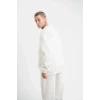 Unisex Uzun Kol Bisiklet Yaka Yıkamalı Sweatshirt - Beyaz