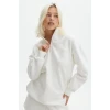 Unisex Uzun Kol Yarım Farmuarlı Yakalı Basic Sweatshirt - Beyaz