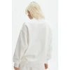 Unisex Uzun Kol Yarım Farmuarlı Yakalı Basic Sweatshirt - Beyaz