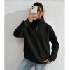 Unisex Uzun Kol Yarım Farmuarlı Yakalı Basic Sweatshirt - Siyah