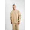 Uzun Kol Bisiklet Yaka Basic Sweatshirt - Bej
