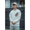 Uzun Kol Bisiklet Yaka Baskılı Sweatshirt - Beyaz