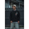 Uzun Kol Bisiklet Yaka Baskılı Sweatshirt - Siyah
