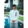 Uzun Kol Bisiklet Yaka Ön Ve Arka Baskılı Sweatshirt - Beyaz