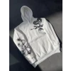 Uzun Kol Kapşonlu Baskılı Sweatshirt - Beyaz