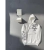 Uzun Kol Kapşonlu Baskılı Sweatshirt - Beyaz
