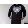 Uzun Kol Kapşonlu Baskılı Sweatshirt - Siyah