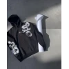 Uzun Kol Kapşonlu Baskılı Sweatshirt - Siyah