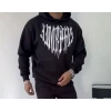 Uzun Kol Kapşonlu Baskılı Sweatshirt - Siyah