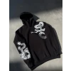 Uzun Kol Kapşonlu Baskılı Sweatshirt - Siyah