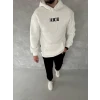 Uzun Kol Kapşonlu Göğüs Baskılı Sweatshirt - Beyaz