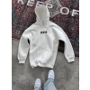 Uzun Kol Kapşonlu Göğüs Baskılı Sweatshirt - Beyaz