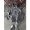 Uzun Kol Kapşonlu Göğüs Baskılı Sweatshirt - Gri