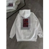Uzun Kol Kapşonlu Ön Ve Arka Baskılı Sweatshirt - Beyaz