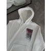 Uzun Kol Kapşonlu Ön Ve Arka Baskılı Sweatshirt - Beyaz