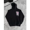 Uzun Kol Kapşonlu Ön Ve Arka Baskılı Sweatshirt - Siyah