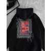 Uzun Kol Kapşonlu Ön Ve Arka Baskılı Sweatshirt - Siyah