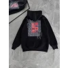 Uzun Kol Kapşonlu Ön Ve Arka Baskılı Sweatshirt - Siyah