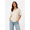 V Yaka Basic Tişört Kısa Kol Yazlık Regular Fit T-shirt - Bej