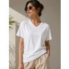 V Yaka Basic Tişört Kısa Kol Yazlık Regular Fit T-shirt - Beyaz