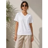 V Yaka Basic Tişört Kısa Kol Yazlık Regular Fit T-shirt - Beyaz