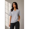 V Yaka Basic Tişört Kısa Kol Yazlık Regular Fit T-shirt - Gri