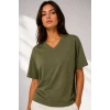 V Yaka Basic Tişört Kısa Kol Yazlık Regular Fit T-shirt - Haki