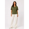 V Yaka Basic Tişört Kısa Kol Yazlık Regular Fit T-shirt - Haki