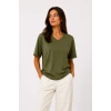 V Yaka Basic Tişört Kısa Kol Yazlık Regular Fit T-shirt - Haki