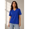 V Yaka Basic Tişört Kısa Kol Yazlık Regular Fit T-shirt - Saks Mavisi