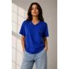 V Yaka Basic Tişört Kısa Kol Yazlık Regular Fit T-shirt - Saks Mavisi