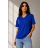 V Yaka Basic Tişört Kısa Kol Yazlık Regular Fit T-shirt - Saks Mavisi