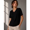 V Yaka Basic Tişört Kısa Kol Yazlık Regular Fit T-shirt - Siyah