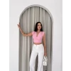 Vatkalı Kolsuz V Yaka Drapeli Crop Bluz Likralı Fit - Pembe