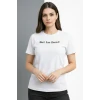 Wafıl Kumaş Tişört Regular Kalıp Bisiklet Yaka Baskılı Günlük Basic T-shirt - Beyaz