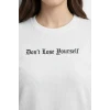Wafıl Kumaş Tişört Regular Kalıp Bisiklet Yaka Baskılı Günlük Basic T-shirt - Beyaz