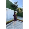 Yakalı Gömlek Kemerli Şortlu Takım - Bordo