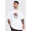 Yılbaşı Gözlüklü Noel Baba Baskılı Kısa Kollu Oversize Bisiklet Yaka T-shirt - Beyaz