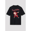 Yılbaşı Merry Christmas Noel Baba Baskılı Oversize Bisiklet Yaka T-shirt - Siyah