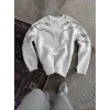 Yıldırım Baskılı Bisiklet Yaka Sweatshirt - Beyaz