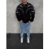 Yıldırım Baskılı Bisiklet Yaka Sweatshirt - Siyah