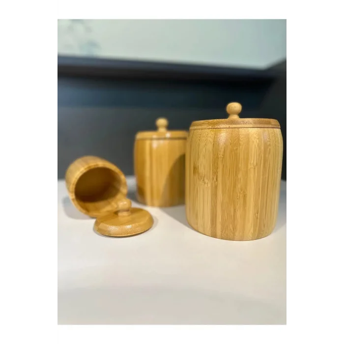 1 Adet Bambu Ahşap Kavanoz - Saklama Kabı- Baharatlık (11 x 8 cm)