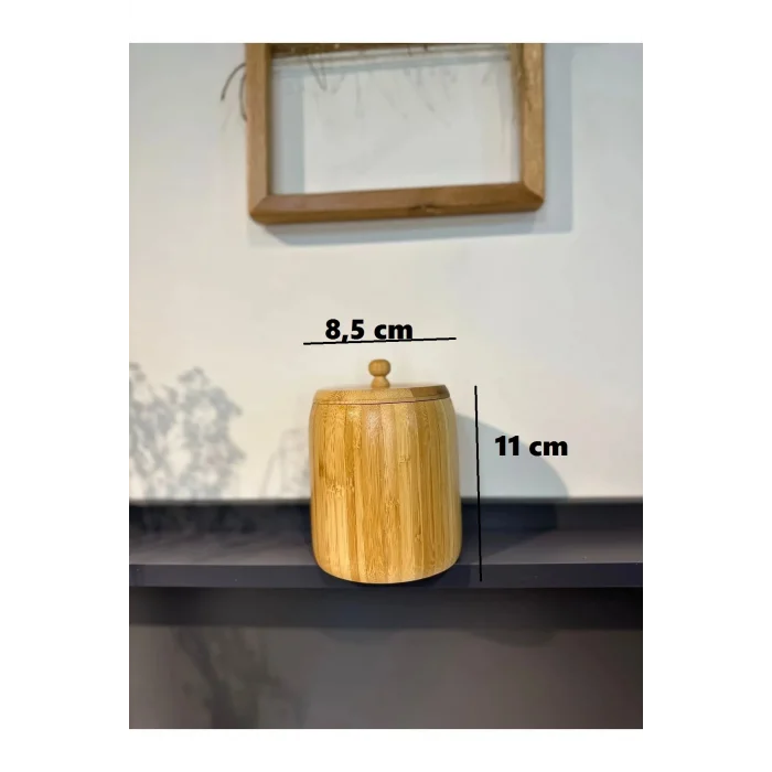 1 Adet Bambu Ahşap Kavanoz - Saklama Kabı- Baharatlık (11 x 8 cm)
