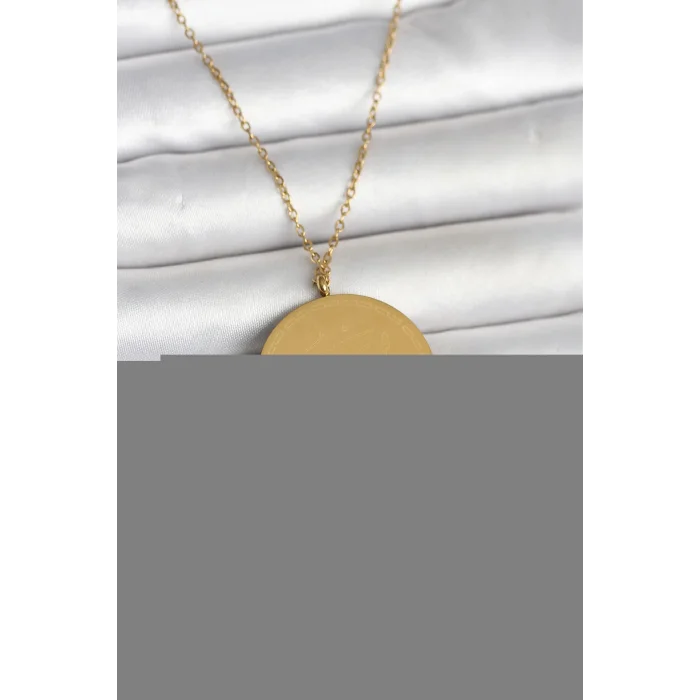 316L Çelik Gold Renk Ayetel Kürsi ve Allah Yazılı Kolye - TJ-BKO11055