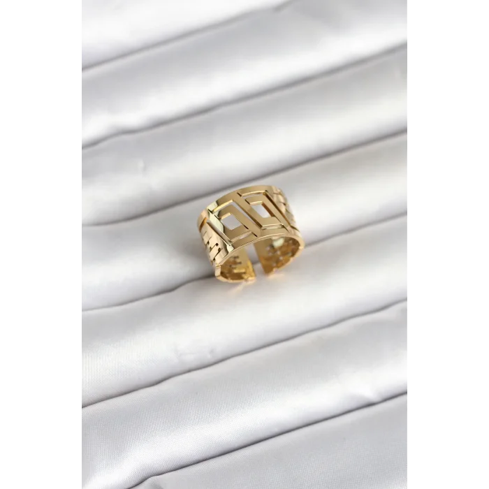 316L Çelik Gold Renk Geometrik Model Kadın Yüzük - TJ-BYK4176