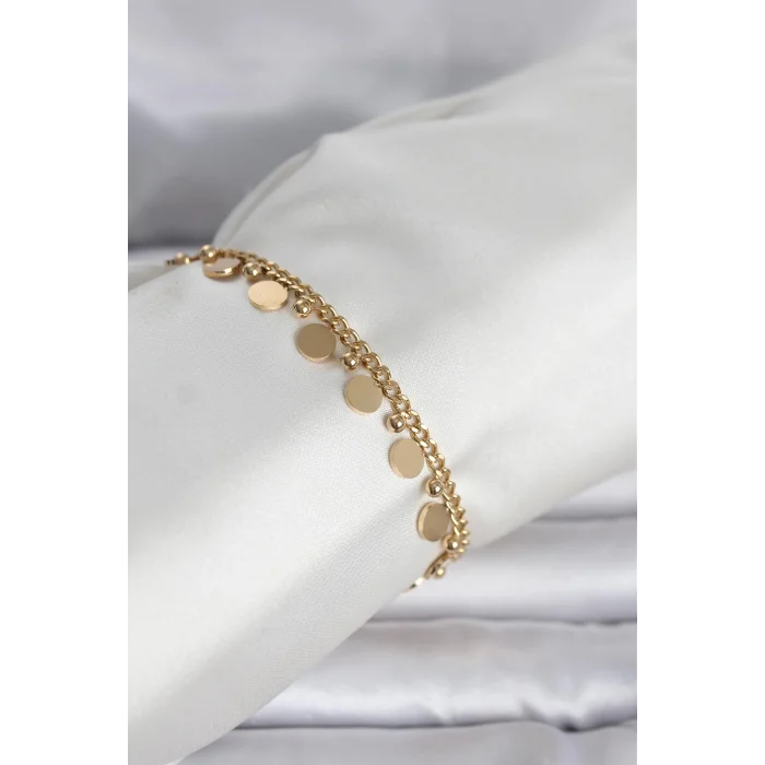 316L Çelik Gold Renk Pullu Model Kadın Bileklik - TJ-BB8383